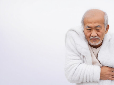 Relief for Frozen Shoulder: Asian Elder Man Experiencing Shoulder Joint Pain - Illustrating the Concept of Frozen Shoulder and Joint Discomfort