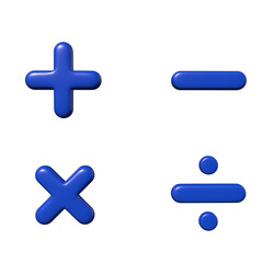 mathematics symbols in 3d render in blue color