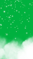 winter snowfall  design template for social media stories, snowflakes and clouds on green background, new year and Christmas design element	