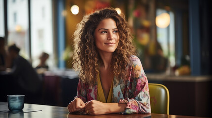 woman drinking coffee in cafe