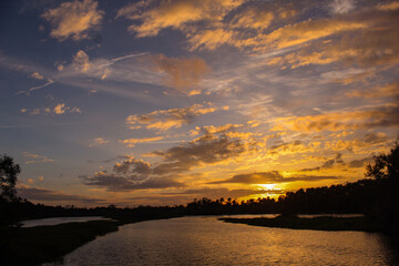 Fototapeta na wymiar Sunsetting over the Myakka River in the state park, south florida. 