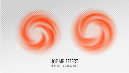 Circular hot air flow effect icon on a transparent background. Warm air element for heater. Gradient curve line - vector illustration. - obrazy, fototapety, plakaty