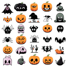 Color Halloween Icon Sheet Set Vectors with Spooky Graphics for Kids and Adults