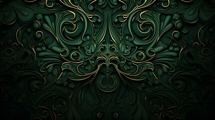 Abstract Background of intricate Patterns in dark green Colors. Antique Wallpaper