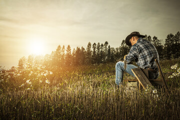 Caucasian Cowboy Enjoying His Countryside Life