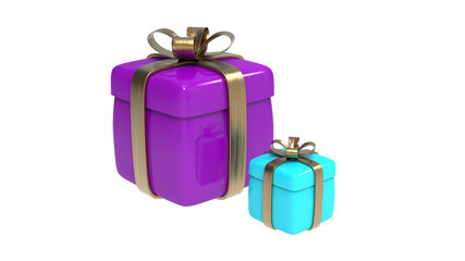 purple gift Box with golden ribbon and bow isolated 3d render illustration