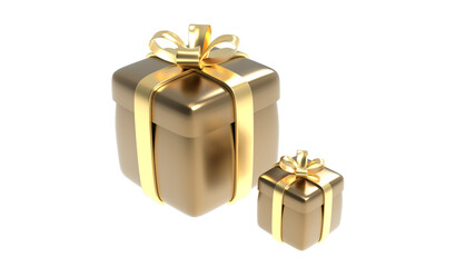 Golden Gift Box with ribbon and bow Isolated 3d render illustration