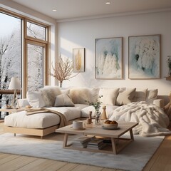 Stylish scandinavian living room with sofa