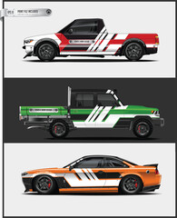 Car wrap design vector. Graphic abstract stripe racing background kit designs