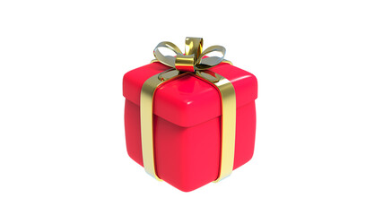 Red Box with golden ribbon and bow isolated 3d render illustration