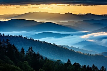 Beautiful vista of Appalachian mountains along the Blue Ridge Parkway. Generative AI