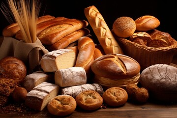 Variety of bread and pastries. Generative AI