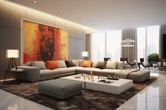 Contemporary living area. Artistic impression. Generative AI