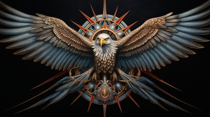 an exquisite mandala composition capturing the elegance of a soaring bald eagle - obrazy, fototapety, plakaty