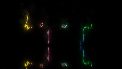 Happy New year glow colorful neon laser text glitch effect animation cinematic title on black abstract background.Ending cover for end scence trailer winter snow, Christmas and New year event backgrou