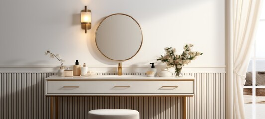 elegant minimalistic vanity stool interior home bathroom, ai - obrazy, fototapety, plakaty