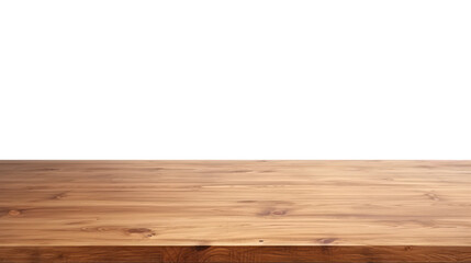 Isolated empty massive wooden table for product placement with transparent background, frontal view.