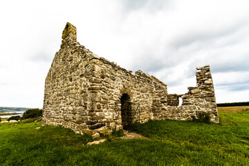Beautiful old welsh chapel or church, ruin, wide angle - 654997913