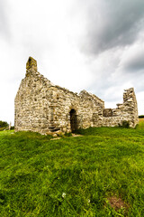 Beautiful old welsh chapel or church, ruin, wide angle - 654998317