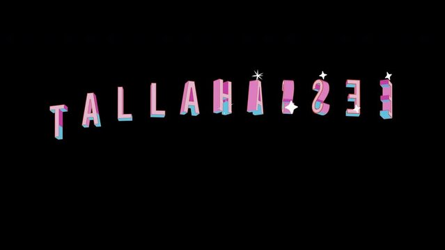 Bright letters jump merrily in the inscription TALLAHASSEE city. Retro. Alpha channel black. Looped from frame 120 to 240, Alpha BW at the end