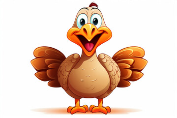 Happy cartoon turkey showing off. Illustration. Thanksgiving day. High quality photo - obrazy, fototapety, plakaty