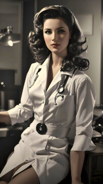 World War II era beautiful woman doctor subdued color