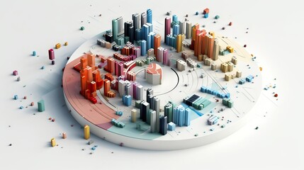 Obraz premium A 3D rendering of a bustling cityscape featuring numerous buildings, the potential of big data