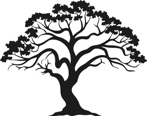 Black tree silhouette isolated on white background, vector Illustrations