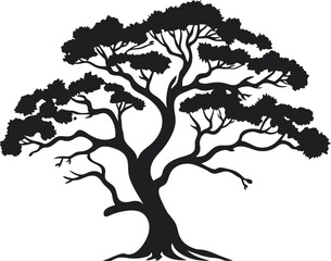Black tree silhouette isolated on white background, vector Illustrations