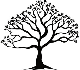 Black tree silhouette isolated on white background, vector Illustrations