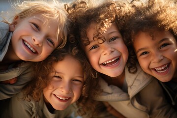 Obraz premium group of kids from different backgrounds come together, grinning from ear to ear.