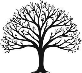 Vector illustration. Bare tree silhouette without barren leaves dead no scary black life. Hand drawn. Isolated on white background.