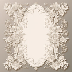 Beautiful Ornate Blank Oval Wedding Card, Fancy Elegant Border Down Both Sides