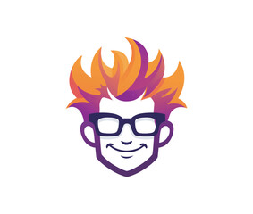 Colored Hair Geek design logo illustration - obrazy, fototapety, plakaty
