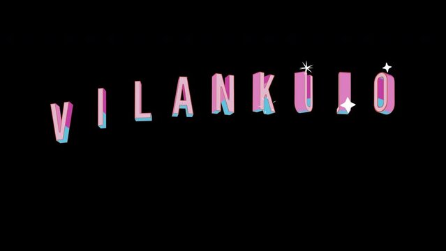 Bright letters jump merrily in the inscription VILANKULO city. Retro. Alpha channel black. Looped from frame 120 to 240, Alpha BW at the end