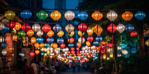 Lantern festival in vietnam hoi an stock photo Generative Ai