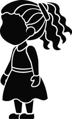 Cartoon Black and White Illustration Vector Of A Woman Standing With Curly Long Hair in A Bun