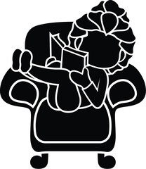 Cartoon Black and White Illustration Vector Of A Woman Sitting in an Arm Chair Reading A Book