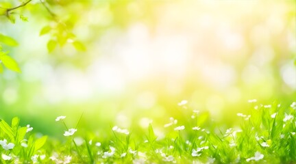 close up Beautiful natural spring summer defocused panoramic background frame with fresh juicy foliage and bokeh outdoors in nature.