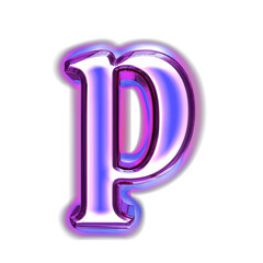 Blue symbol in a purple frame with glow. letter p - obrazy, fototapety, plakaty