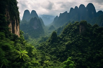 Scenic mountains in Thailand's national park. Generative AI