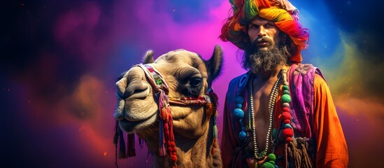 Hindu with camel, colorful portrait of desert in Rajasthan, India