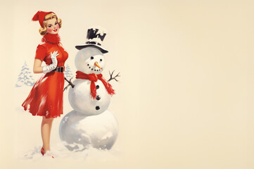 Stylish Vintage Woman Christmas Postcard created with Generative AI technology