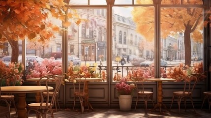 Fototapeta na wymiar background with cozy cafe view 