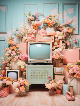 Vintage Televisions Adorned with Floral Elegance