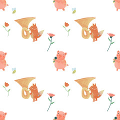 childish animals seamless pattern