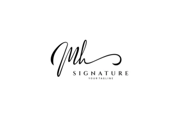 Fotobehang Initial letter mh handwritten logo. Handwritten alphabet in logo template. Letters and Alphabet for your logo design. © Faiqotur