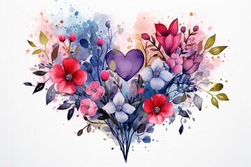 a bouquet of hearts painted in a watercolor style. Generative AI