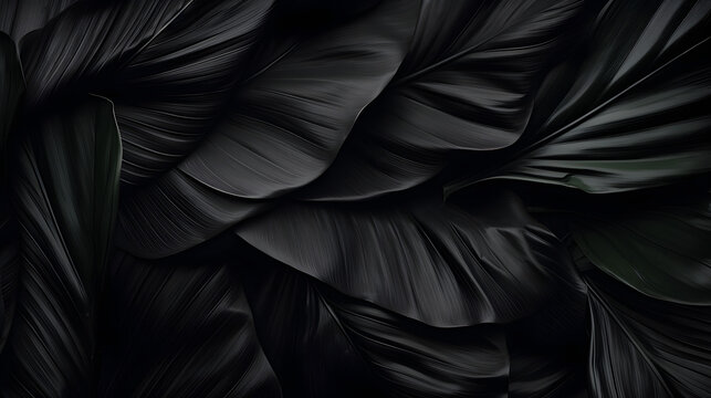 Textures of abstract black leaves for tropical leaf background. Flat lay, dark nature concept, tropical leaf, digital ai © Prasanth