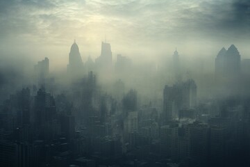 Fototapeta na wymiar Cityscape obscured by fog. Generative AI